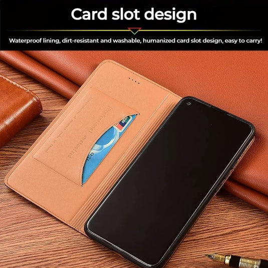 [With Card Slot] Asus Zenfone 9 - Full Cover Shockproof Flip Genuine Leather Series Soft Case