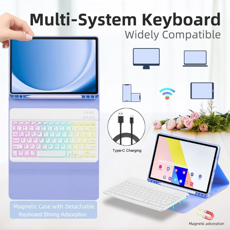 Cargue la imagen en el visor de la galería, [Detachable Keyboard][With RGB Backlit][Square Keycaps] Samsung Galaxy Tab A8 2021 10.5&quot; (X200/X205) - Smart Wireless Trackpad Keyboard Flip Case With Pen Slot
