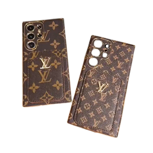 [With Card Slot] Samsung Galaxy S25/Plus/Ultra - Electroplated Frame Logo Large Flower Silicone  Fashion-Forward Series Case