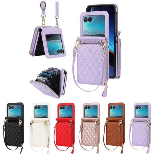 [With Shoulder Strap] [With Card Slot] Motorola Razr 50/Ultra - PU leather Crossbody Wallet Style Shockproof Phone Case