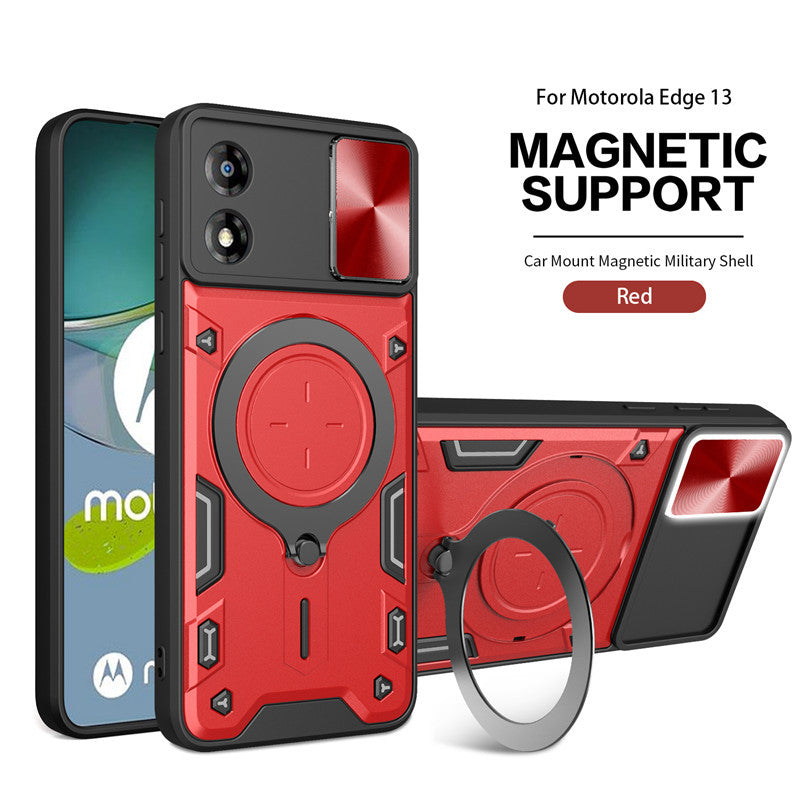 Cargue la imagen en el visor de la galería, [Ring Rotating Stand][Camera Lens Cover] Motorola Moto E13 - Shield Shockproof Rugged Heavy Duty Case
