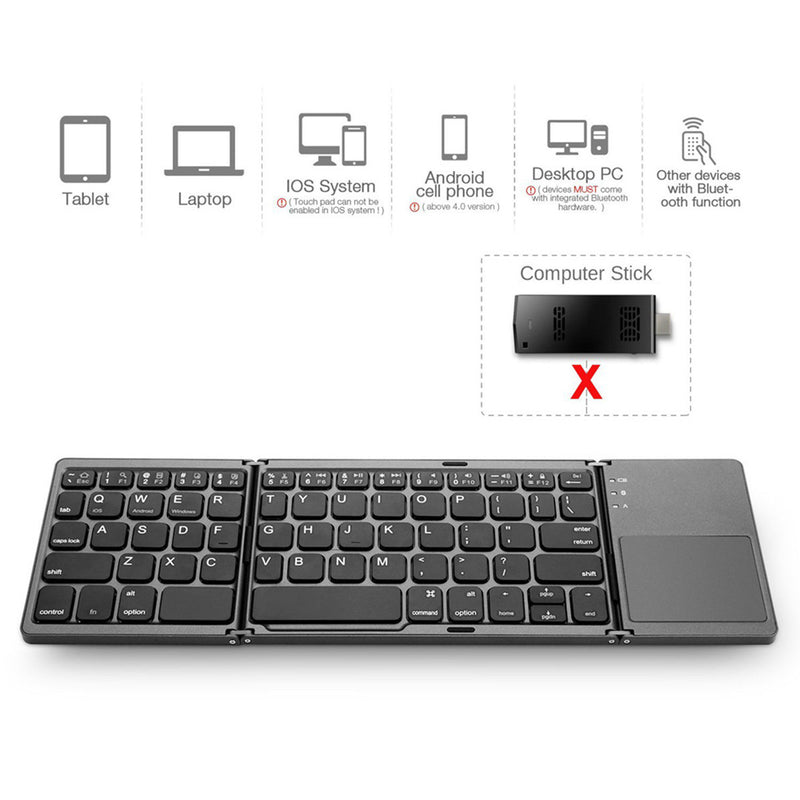 Cargue la imagen en el visor de la galería, Foldable Bluetooth Keyboard with Touchpad Portable Wireless Keyboard , Rechargeable Full Size Ultra Slim Pocket Folding Keyboard for Android Windows iOS Tablet And Mobile Phone
