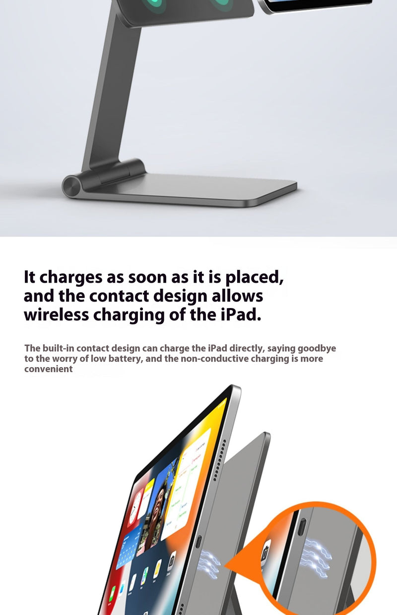 Chargez l&#39;image dans la visionneuse de la galerie, Magnetic wireless charging iPad stand with 18W contacts for charging magnetic tablets
