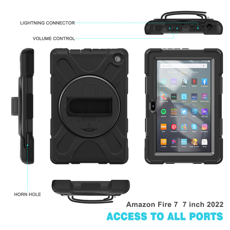 Cargue la imagen en el visor de la galería, Amazon Kindle Fire 7 2022 Heavy Duty 360 Degree Rotate Stand Hand Strap Case - Polar Tech Australia
