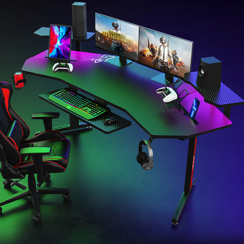 Chargez l&#39;image dans la visionneuse de la galerie, Ultra Wide Large Gaming Desk with RBG LED Lights Carbon Fiber Surface with Cup Holder &amp; Headphone Hook - Polar Tech Australia
