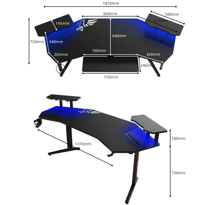 Chargez l&#39;image dans la visionneuse de la galerie, Ultra Wide Large Gaming Desk with RBG LED Lights Carbon Fiber Surface with Cup Holder &amp; Headphone Hook - Polar Tech Australia
