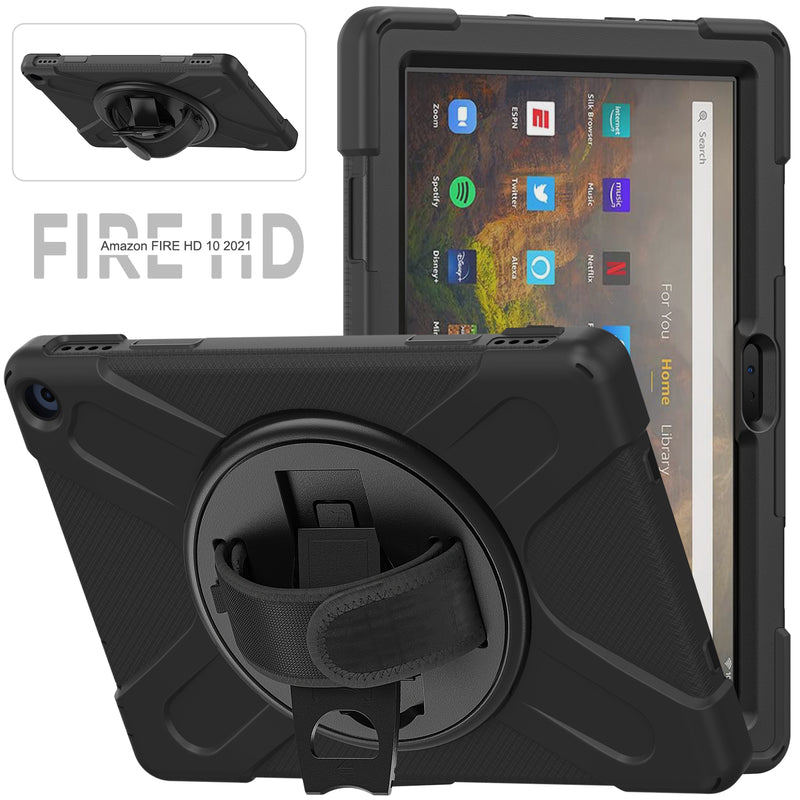 Cargue la imagen en el visor de la galería, Amazon Fire HD 10 2021 &amp; Fire HD Plus - Heavy Duty 360 Degree Rotate Stand Hand Strap Case - Polar Tech Australia
