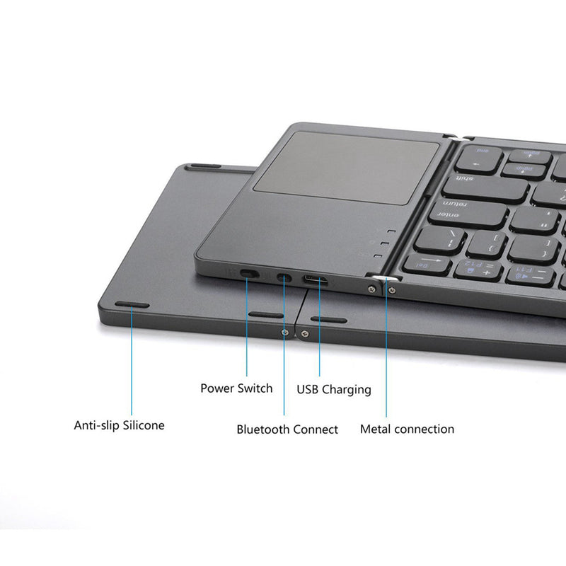 Cargue la imagen en el visor de la galería, Foldable Bluetooth Keyboard with Touchpad Portable Wireless Keyboard , Rechargeable Full Size Ultra Slim Pocket Folding Keyboard for Android Windows iOS Tablet And Mobile Phone
