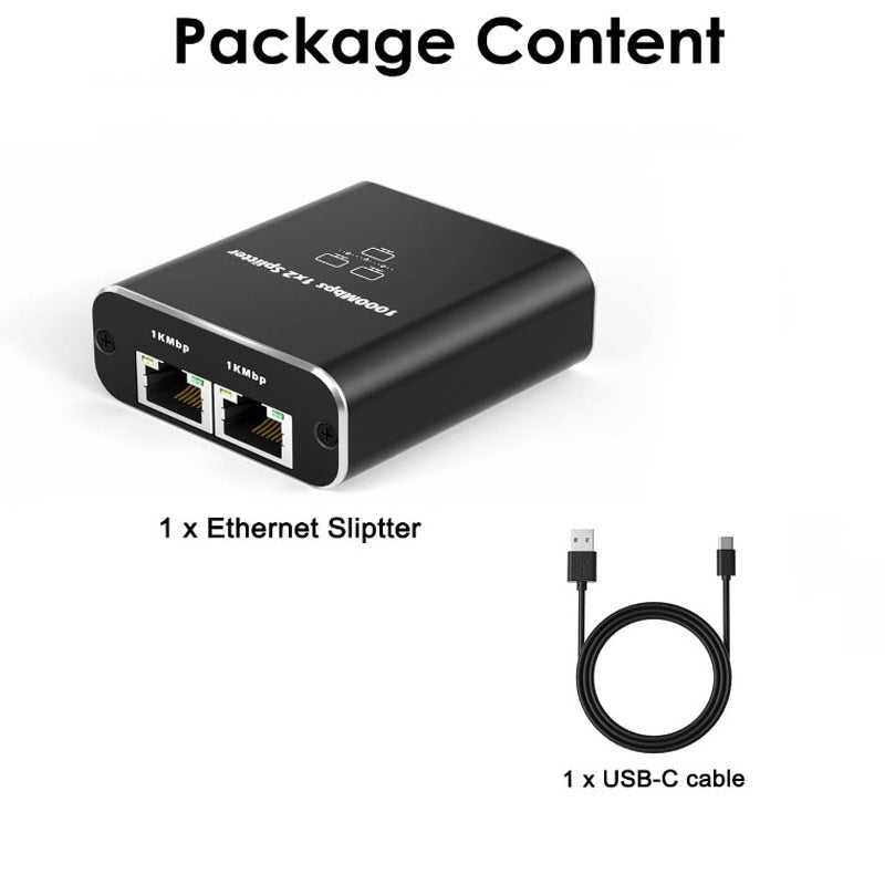 Load image into Gallery viewer, 3 Ports Ethernet RJ45 Splitter 1 In / 2 Out, 1000Mbps High Speed With USB-C Port
