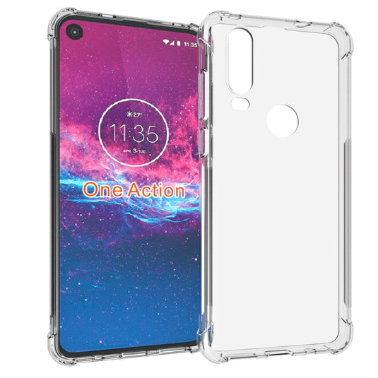 Motorola Moto One Action - AirPillow Cushion Transparent Soft Clear TPU Four Corners Protective Case With 2PC 9HD Tempered Glass Screen Protector