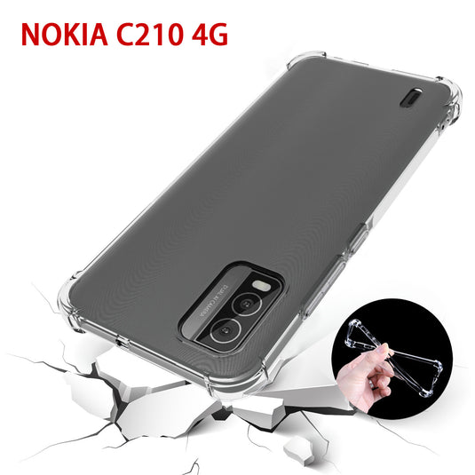 Nokia C210 - AirPillow Cushion Transparent Soft Clear TPU Four Corners Protective Case With 2PC 9HD Tempered Glass Screen Protector