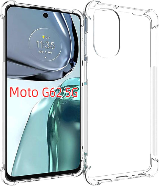 Motorola Moto G62 5G - AirPillow Cushion Transparent Soft Clear TPU Four Corners Protective Case With 2PC 9HD Tempered Glass Sreen Protector