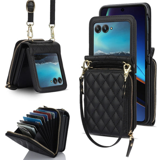 [With Shoulder Strap] [With Card Slot] Motorola Razr 40/Ultra - PU leather Crossbody Wallet Style Shockproof Phone Case