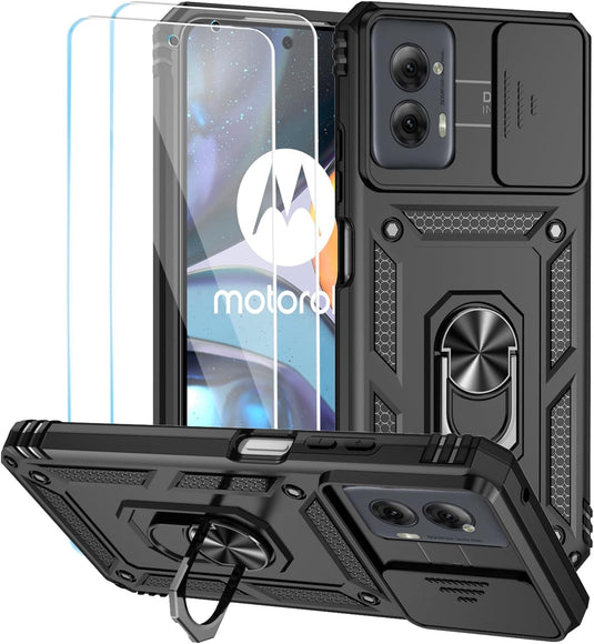 [Magnetic Ring Kickstand][Slide Camera Cover] Motorola Moto G Power 2024 - Shield Shockproof Rugged Heavy Duty Case  With 2PC 9H Glass Screen Protector