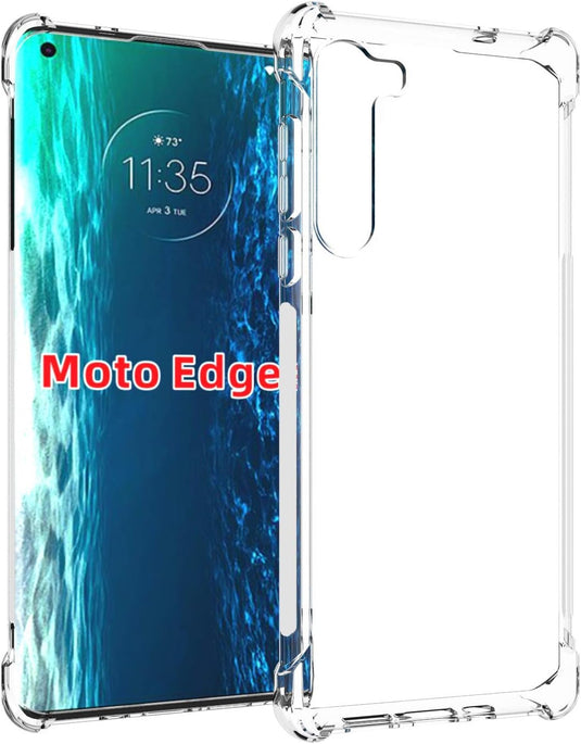 Motorola Moto Edge - AirPillow Cushion Transparent Soft Clear TPU Four Corners Protective Case With 2PC 9HD Tempered Glass Screen Protector