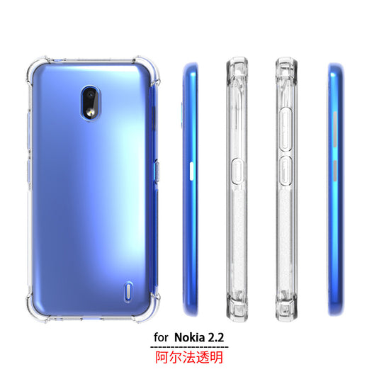 Nokia 2.2 - AirPillow Cushion Transparent Soft Clear TPU Four Corners Protective Case With 2PC 9HD Tempered Glass Screen Protector