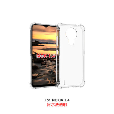 Nokia 1.4 - AirPillow Cushion Transparent Soft Clear TPU Four Corners Protective Case With 2PC 9HD Tempered Glass Screen Protector