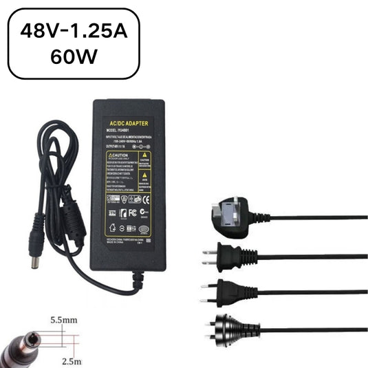 [48V-1.25A][5.5x2.5] Universal Computer/Monitor/CCTV POE Switch - Power Supply Adapter Wall Charger