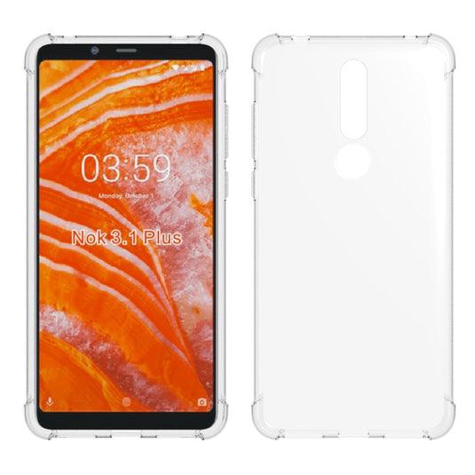 Nokia 3.1 Plus - AirPillow Cushion Transparent Soft Clear TPU Four Corners Protective Case With 2PC 9HD Tempered Glass Screen Protector