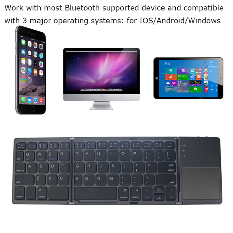 Cargue la imagen en el visor de la galería, Foldable Bluetooth Keyboard with Touchpad Portable Wireless Keyboard , Rechargeable Full Size Ultra Slim Pocket Folding Keyboard for Android Windows iOS Tablet And Mobile Phone
