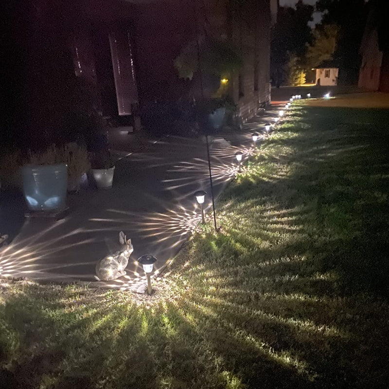 Cargue la imagen en el visor de la galería, 4 Pack Solar Pathway Lights Warm yellow + Bright White Outdoor Garden Stake Glass LED Stainless Steel Waterproof Landscape Path Lighting for Yard Walkway Driveway Outside Silver
