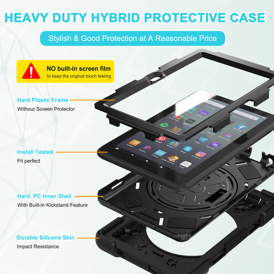 Amazon Kindle Fire 7 2022 Heavy Duty 360 Degree Rotate Stand Hand Strap Case - Polar Tech Australia