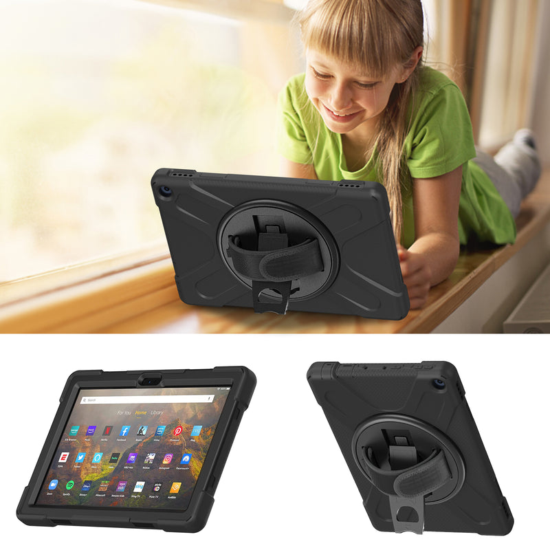 Cargue la imagen en el visor de la galería, Amazon Fire HD 10 2021 &amp; Fire HD Plus - Heavy Duty 360 Degree Rotate Stand Hand Strap Case - Polar Tech Australia
