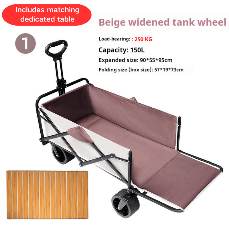 Chargez l&#39;image dans la visionneuse de la galerie, [JY-01] Rugged Beach Cart Collapsible Folding Utility Wagon with Tabletop Heavy Duty Utility Beach Wagon Cart with Side Pocket and Brakes, Large Capacity Foldable Grocery Wagon for Garden Sports Outdoor
