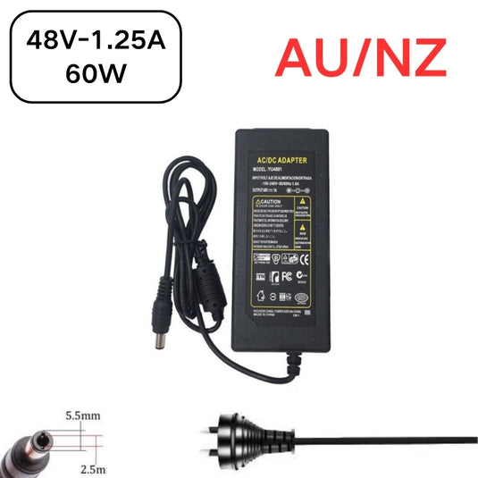 [48V-1.25A][5.5x2.5] Universal Computer/Monitor/CCTV POE Switch - Power Supply Adapter Wall Charger