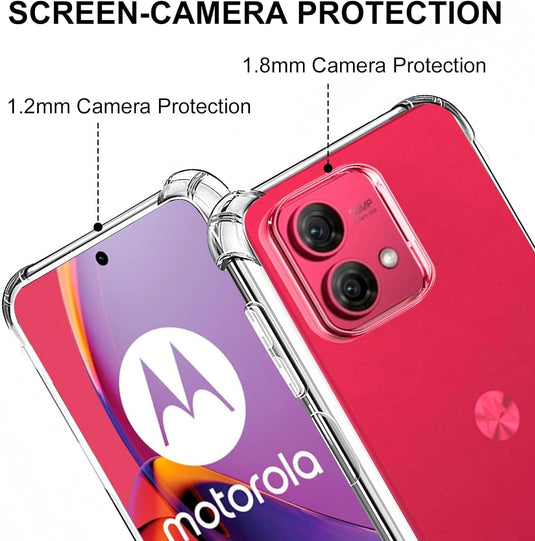 Motorola Moto G84 5G - AirPillow Cushion Transparent Soft Clear TPU Four Corners Protective Case With 2PC 9HD Tempered Glass Sreen Protector