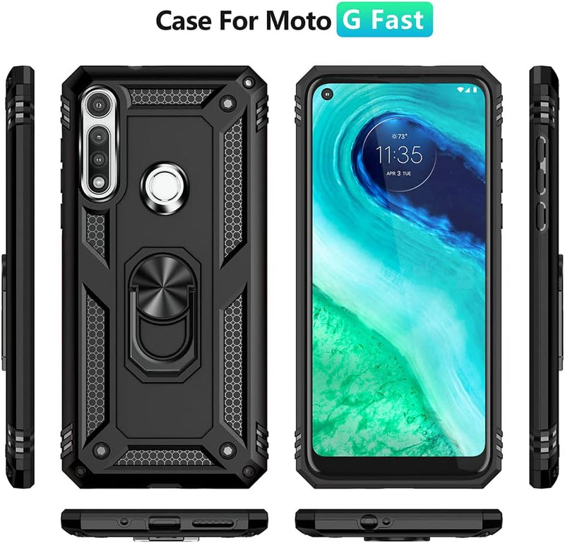 Chargez l&#39;image dans la visionneuse de la galerie, [Magnetic Ring Kickstand] Motorola Moto G Fast - Shield Shockproof Rugged Heavy Duty Case
