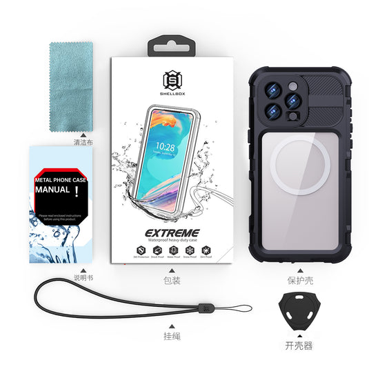 [IP68/10FT Waterproof][Magsafe Compatible] Apple iPhone 16 / 16 Plus / 16 Pro / 16 Pro Max - Redpepper M Series Metal Heavy Duty Waterproof Magnetic Silicone Phone Case With Lanyard