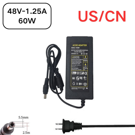 [48V-1.25A][5.5x2.5] Universal Computer/Monitor/CCTV POE Switch - Power Supply Adapter Wall Charger