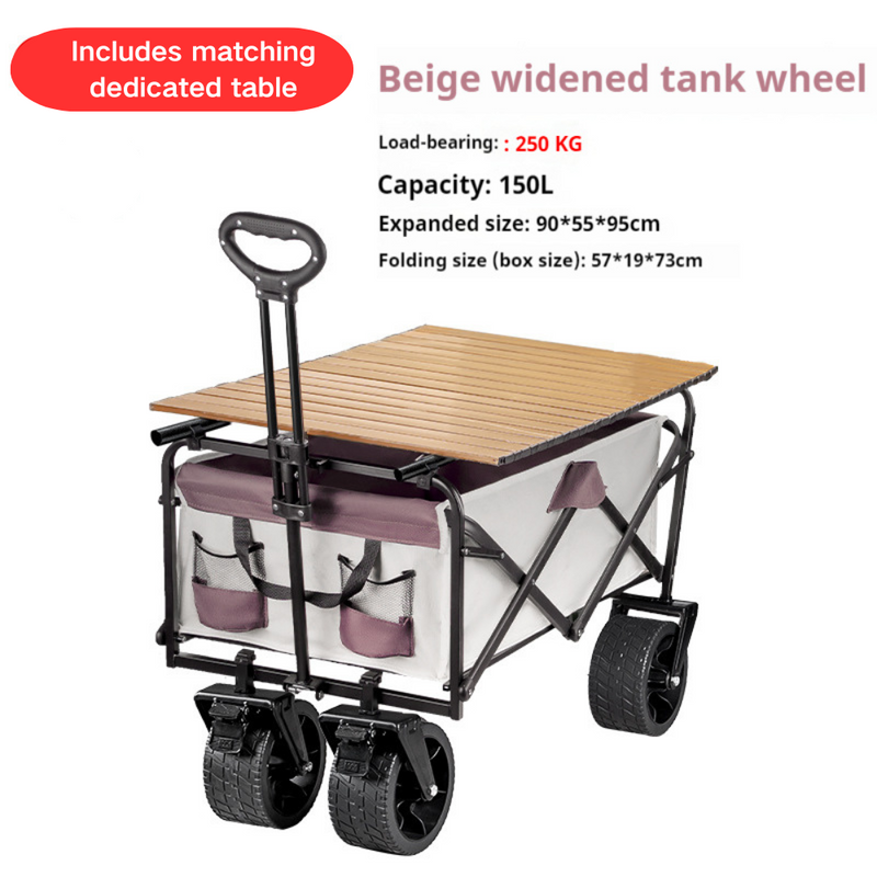 Chargez l&#39;image dans la visionneuse de la galerie, [JY-01] Rugged Beach Cart Collapsible Folding Utility Wagon with Tabletop Heavy Duty Utility Beach Wagon Cart with Side Pocket and Brakes, Large Capacity Foldable Grocery Wagon for Garden Sports Outdoor
