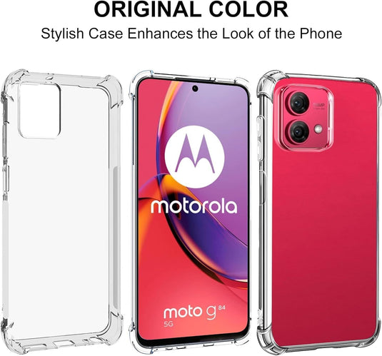 Motorola Moto G84 5G - AirPillow Cushion Transparent Soft Clear TPU Four Corners Protective Case With 2PC 9HD Tempered Glass Sreen Protector