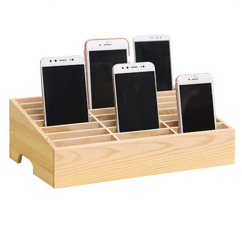 Chargez l&#39;image dans la visionneuse de la galerie, [ 24 Slots] Wooden Multi-Slot Phone Storage Box – Office, Meeting Organizer, and Student Phone Holder
