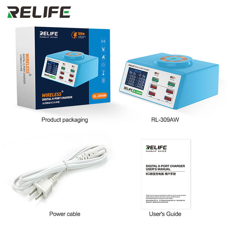 Cargue la imagen en el visor de la galería, [RL-309AW] RELIFE Wireless Digital Display 8-Port Charger 100W - Polar Tech Australia
