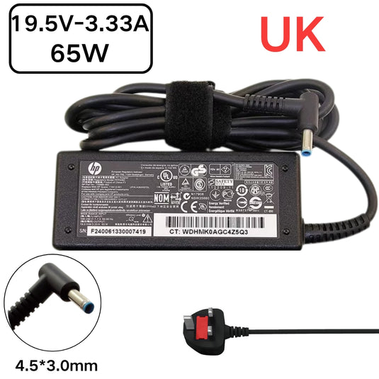 [19.5V-3.33A/65W][4.5x3.0 Blue Tip] HP Pavilion x360 & EliteBook & ProBook Laptop AC Power Supply Adapter Charger