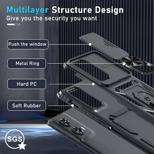 [Ring Rotating Stand][Camera Lens Cover] Motorola Moto Edge 2024 - Shield Shockproof Rugged Heavy Duty Case