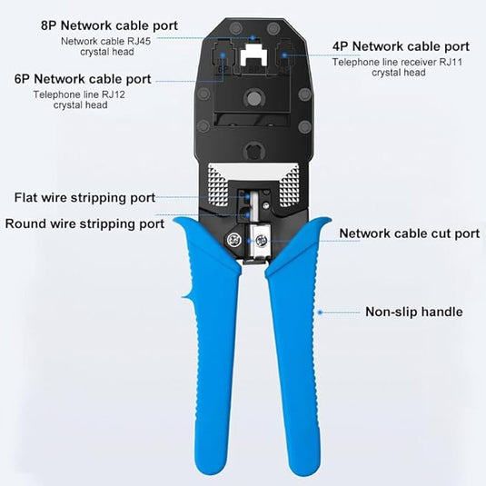 [99 in 1] Portable Self-adjusting 4P/6P/8P Crimping Pliers Wire Cable End Sleeve Ferrule Cutter Crimper Network Ethernet Internet Cable Clamp Tool Tester Set - Polar Tech Australia