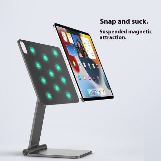 Magnetic wireless charging iPad stand with 18W contacts for charging magnetic tablets