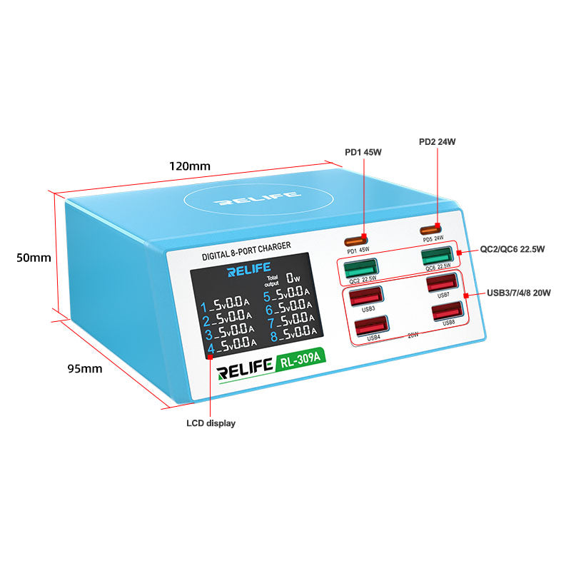 Load image into Gallery viewer, [RL-309A] RELIFE Digital Display 8-Port Charger 100W - Polar Tech Australia
