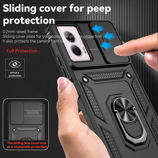 [Magnetic Ring Kickstand][Slide Camera Cover] Motorola Moto G Power 2024 - Shield Shockproof Rugged Heavy Duty Case