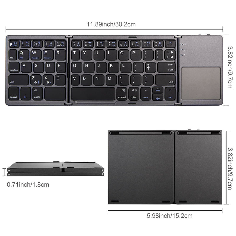 Cargue la imagen en el visor de la galería, Foldable Bluetooth Keyboard with Touchpad Portable Wireless Keyboard , Rechargeable Full Size Ultra Slim Pocket Folding Keyboard for Android Windows iOS Tablet And Mobile Phone
