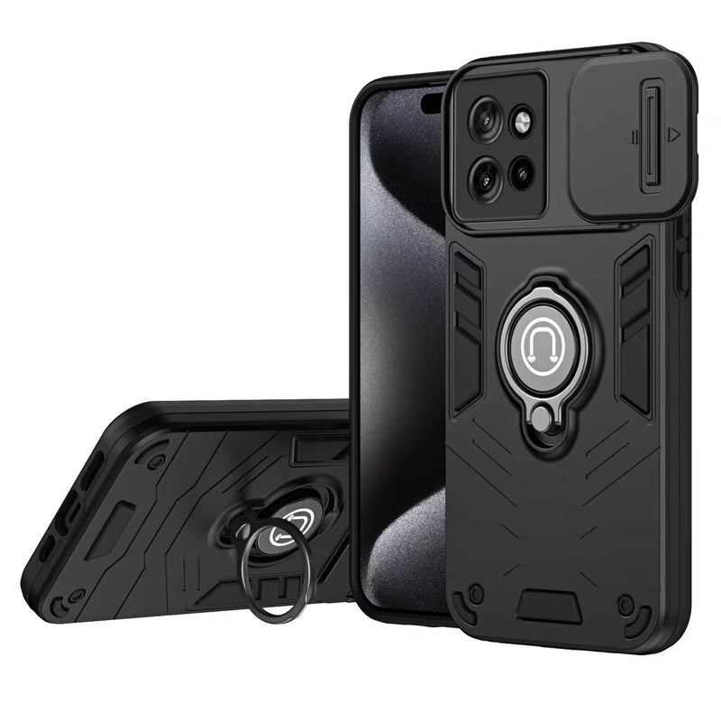 Load image into Gallery viewer, [Built-in Ring Bracket][With Slide Lens Cover] Motorola Moto G35 Mecha-style Anti-slip Protective Hard Heavy Duty Series Case
