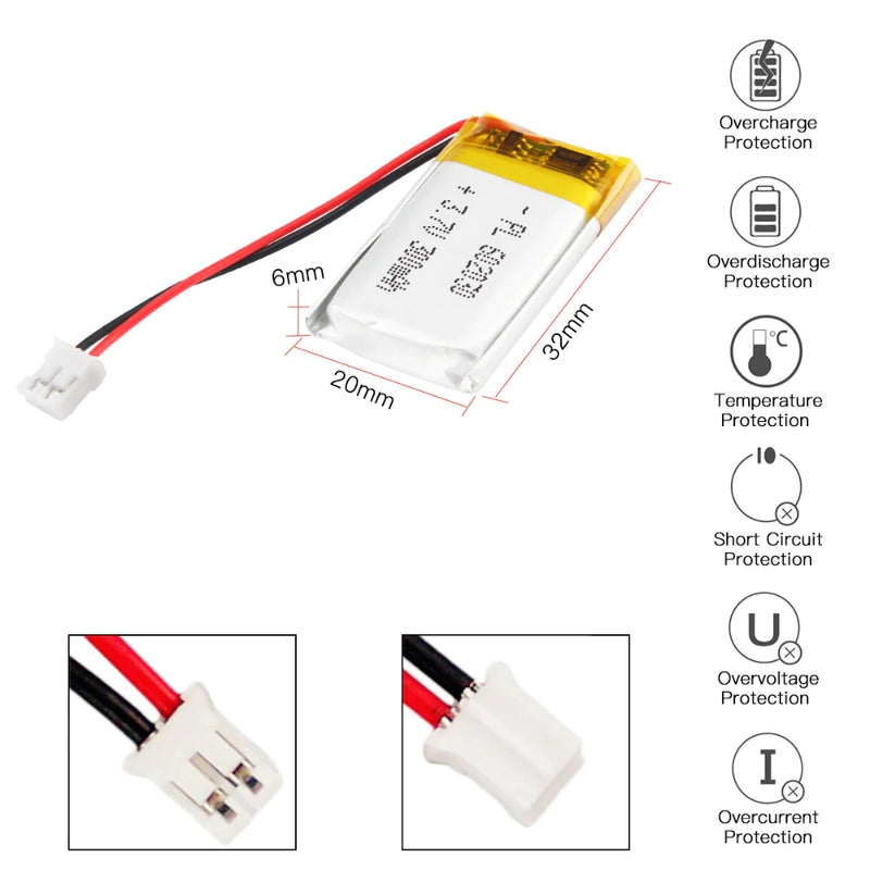 Load image into Gallery viewer, [PH2.0-JST Connector][602030] Universal 300mAh 3.7V Rechargeable Li-Ion Lithium Polymer Battery - Polar Tech Australia
