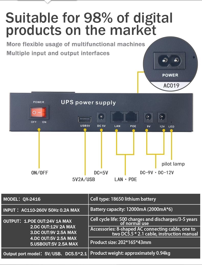 Cargue la imagen en el visor de la galería, [12000mAh] Universal Mini UPS Battery Backup For WIFI Router, Modem, POE Switch, Security Camera CCTV &amp; Alarm &amp; Attendance Machine LED Light - Polar Tech Australia
