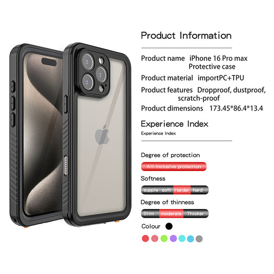 [IP68 Waterproof][With Sliding Adjustment Feature] Apple iPhone 16 / 16 Plus / 16 Pro / 16 Pro Max - Redpepper Full Covered Heavy Duty Tough Armor Case