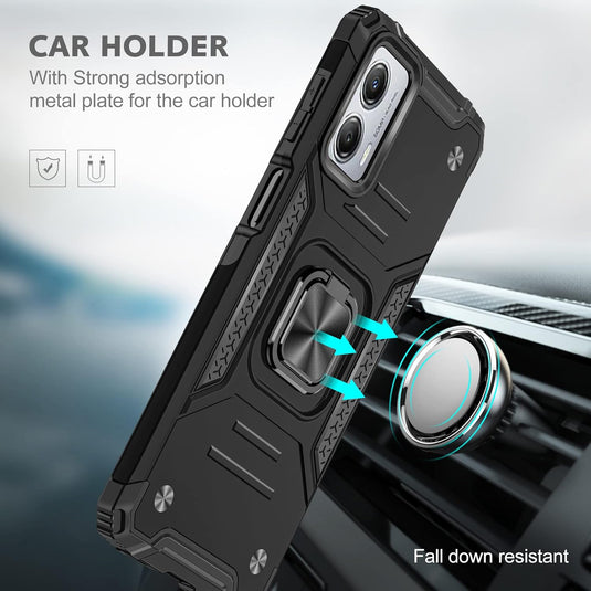 [Magnetic Rotable Kickstand] Motorola Moto G53 - Shield Shockproof Rugged Heavy Duty Case With 2PC Tempered Glass Screen Protector