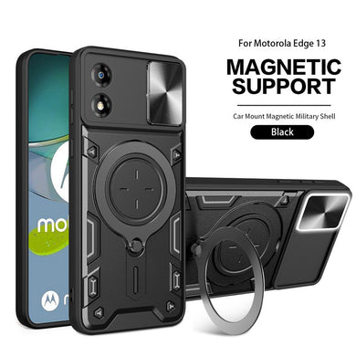 [Ring Rotating Stand][Camera Lens Cover] Motorola Moto E13 - Shield Shockproof Rugged Heavy Duty Case With 2PC 9HD Tempered Glass Screen Protector